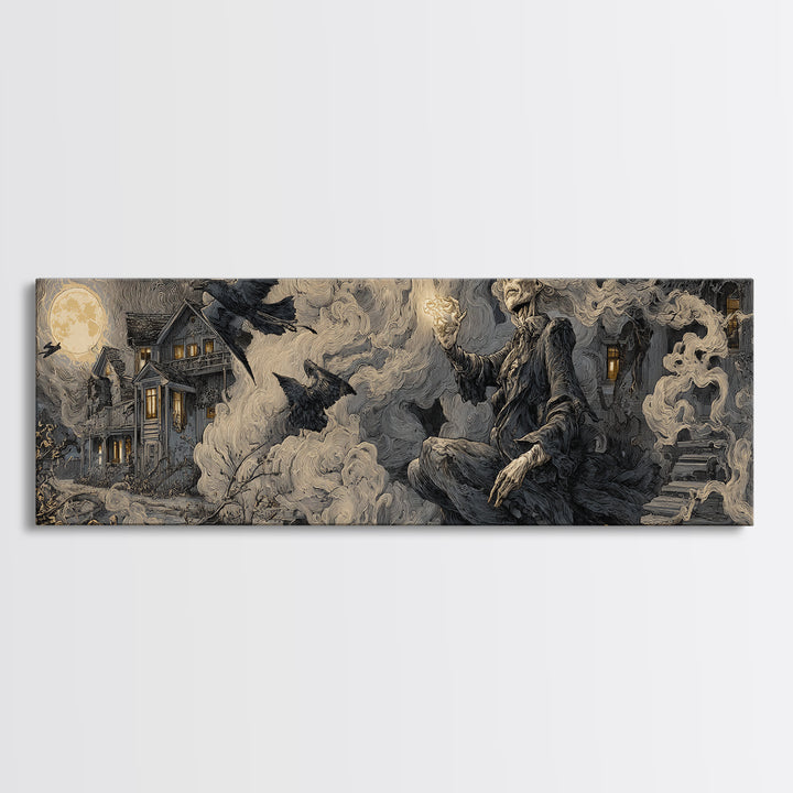 The Tattered Wraith, Victorian Macabre Art, Extra Wide Wall Art, Dark Fantasy Wall Art, Canvas Print, Halloween Wall Art