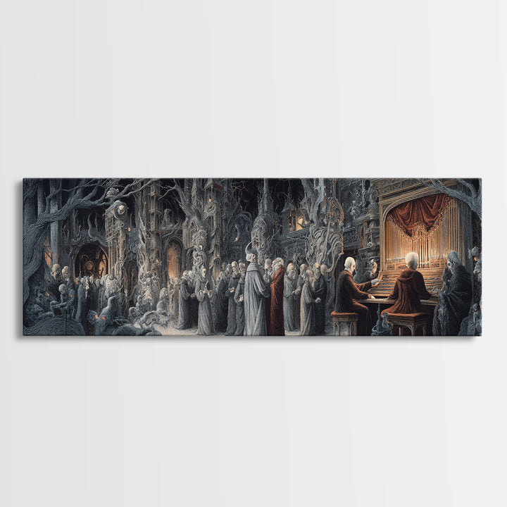 The Phantom Organist, Medieval Grotesque Art, Extra Wide Wall Art, Gothic Horror Wall Art, Canvas Print, Halloween Wall Art