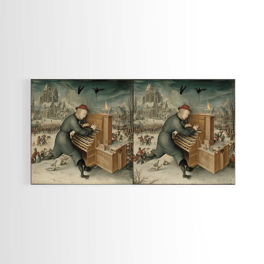 The Phantom Organist, Northern Renaissance Horror, Wide Panoramic Art, Dark Fantasy Wall Art, Canvas Print, Halloween Wall Art