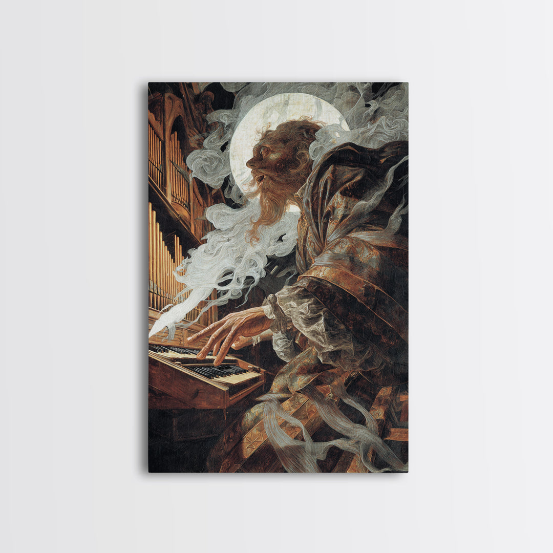 The Phantom Organist, Dark Renaissance Art, Vertical Wall Art, Dark Fantasy Wall Art, Canvas Print, Halloween Wall Art