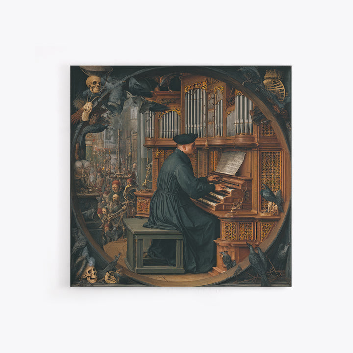 The Phantom Organist, Danse Macabre Art, Square Wall Art, Dark Halloween Decor, Canvas Print, Halloween Wall Art