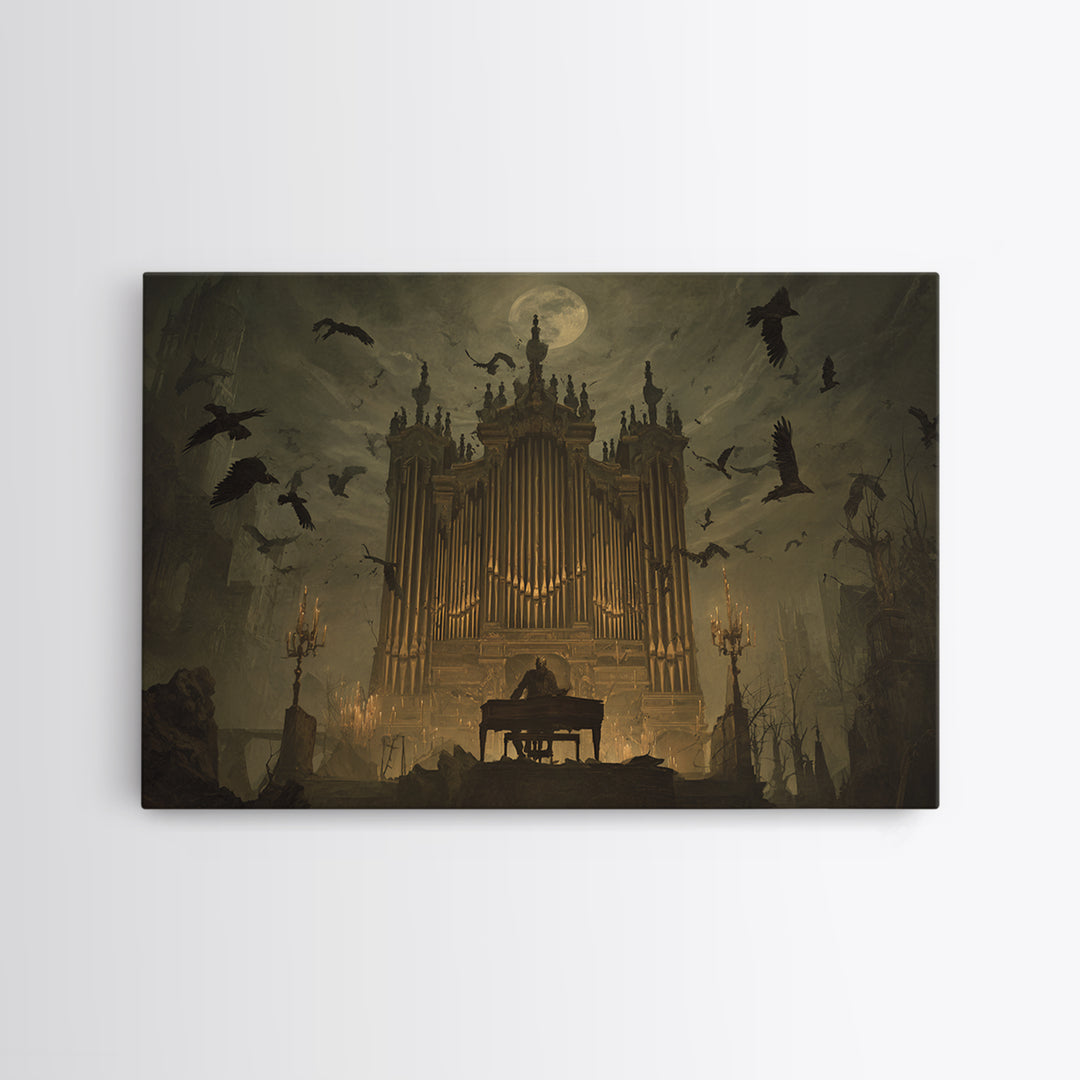 The Phantom Organist, Romantic Gothic Landscape, Landscape Wall Art, Dark Halloween Decor, Framed Canvas Print, Halloween Wall Art