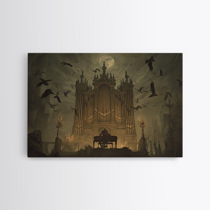 The Phantom Organist, Romantic Gothic Landscape, Landscape Wall Art, Dark Halloween Decor, Framed Canvas Print, Halloween Wall Art