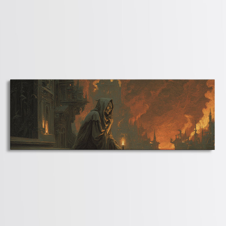 The Phantom Organist, Apocalyptic Romantic Art, Extra Wide Wall Art, Dark Halloween Decor, Canvas Print, Halloween Wall Art