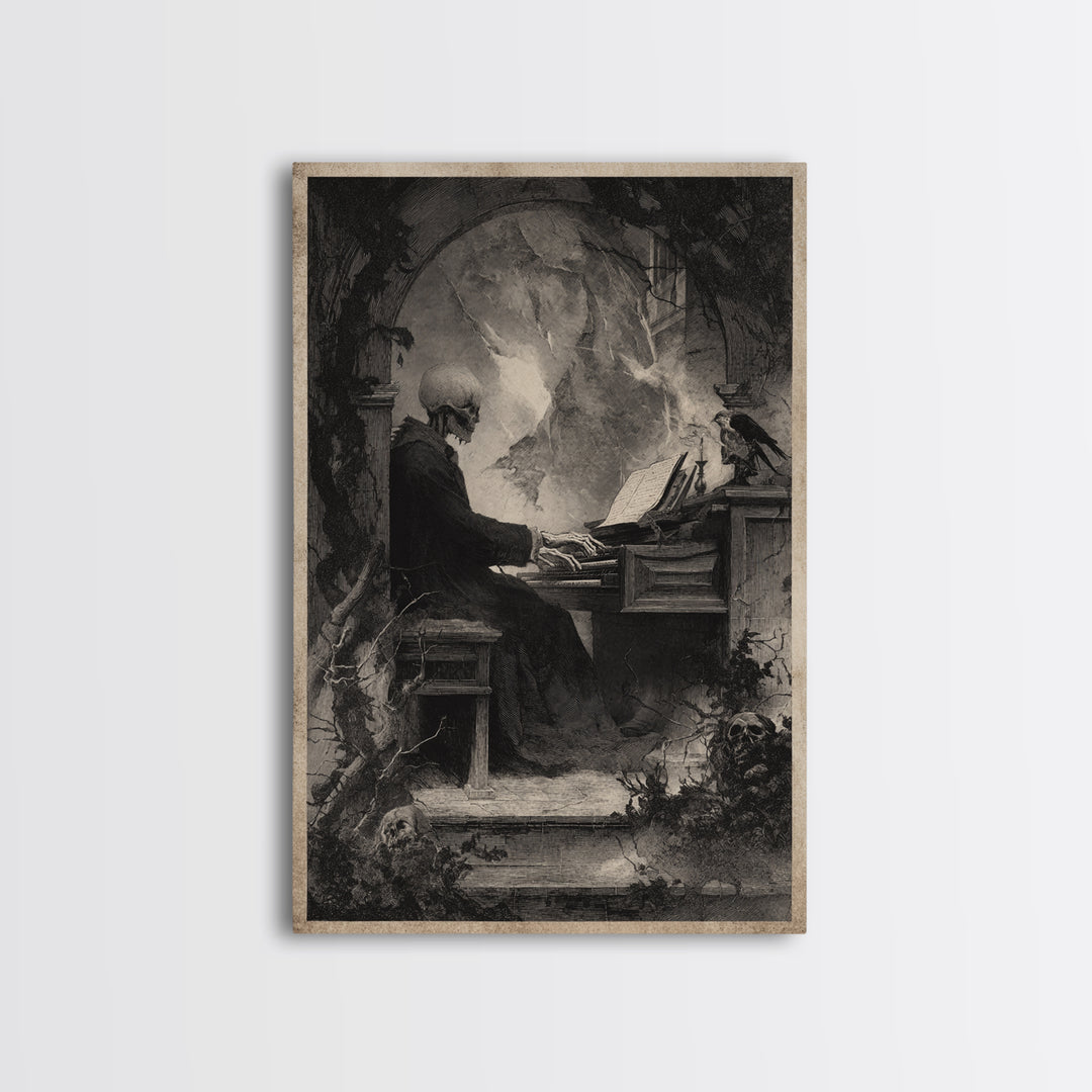 The Phantom Organist, Symbolist Dream Art, Vertical Wall Art, Gothic Horror Wall Art, Framed Canvas Print, Halloween Wall Art