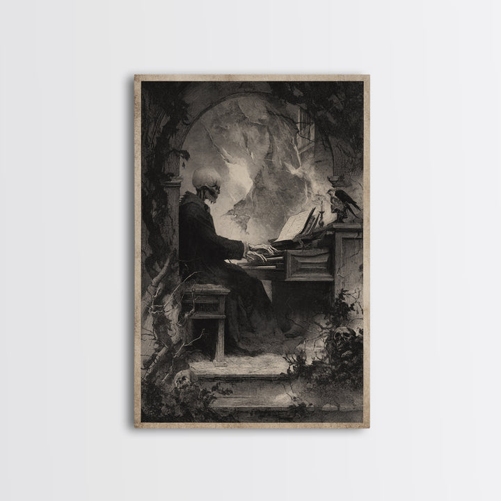 The Phantom Organist, Symbolist Dream Art, Vertical Wall Art, Gothic Horror Wall Art, Framed Canvas Print, Halloween Wall Art
