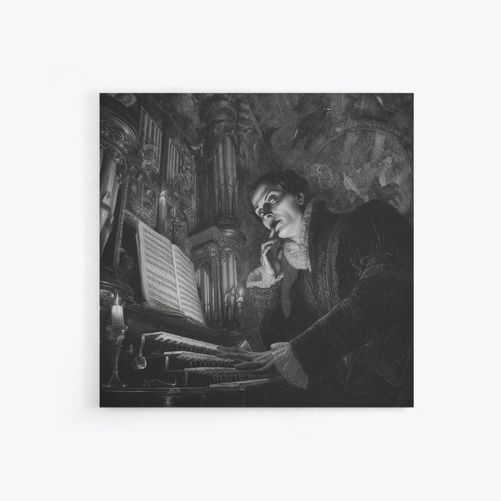 The Phantom Organist, Dark Symbolist Art, Square Wall Art, Dark Halloween Decor, Framed Canvas Print, Halloween Wall Art