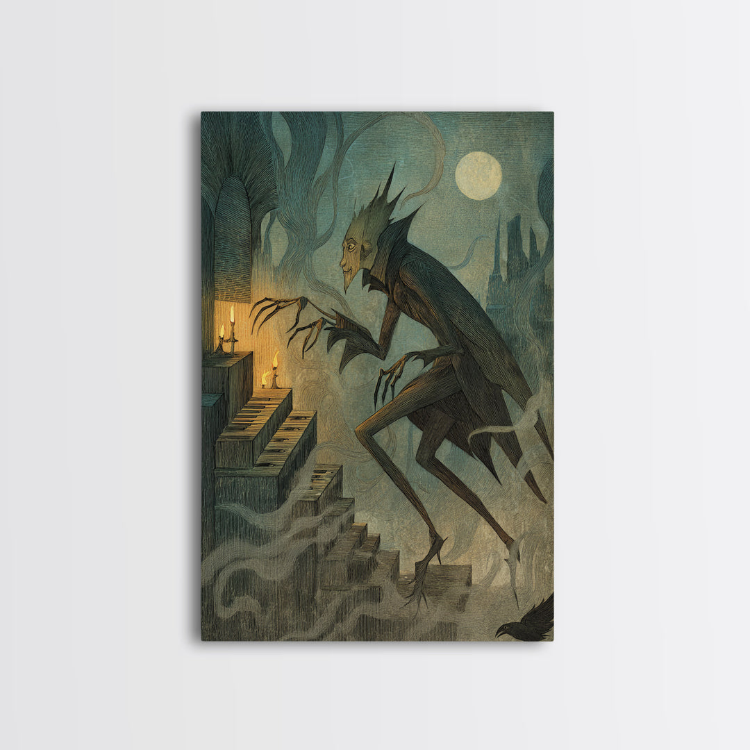 The Phantom Organist, Expressionist Nightmare Art, Vertical Wall Art, Dark Fantasy Wall Art, Framed Canvas Print, Halloween Wall Art