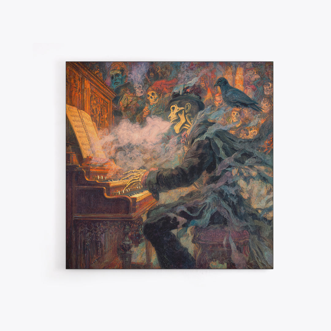 The Phantom Organist, Grotesque Carnival Art, Square Wall Art, Gothic Horror Wall Art, Framed Canvas Print, Halloween Wall Art