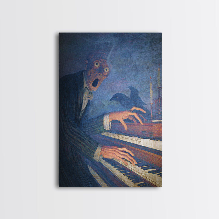The Phantom Organist, Expressionist Gothic Art, Vertical Wall Art, Gothic Horror Wall Art, Framed Canvas Print, Halloween Wall Art