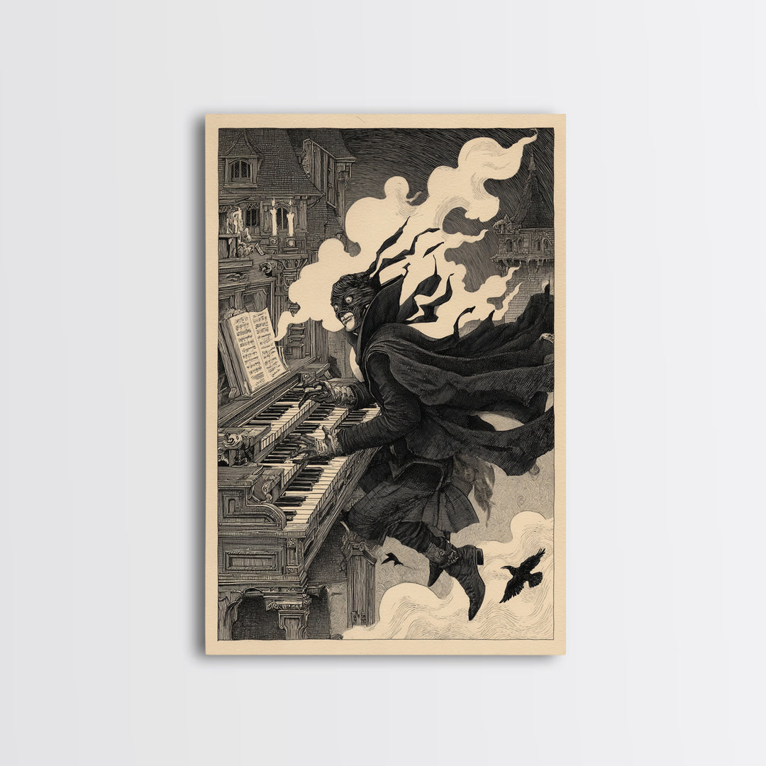 The Phantom Organist, Victorian Macabre Art, Vertical Wall Art, Gothic Horror Wall Art, Framed Canvas Print, Halloween Wall Art