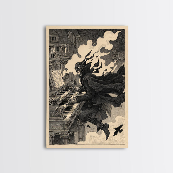 The Phantom Organist, Victorian Macabre Art, Vertical Wall Art, Gothic Horror Wall Art, Framed Canvas Print, Halloween Wall Art