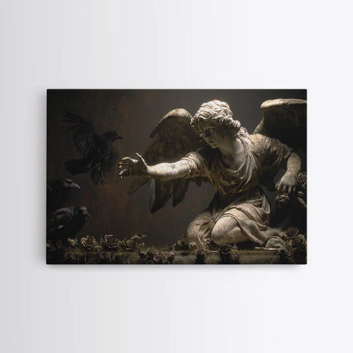 The Weeping Cemetery Angel, Dark Romantic Horror Art, Landscape Wall Art, Macabre Wall Art, Framed Canvas Print, Halloween Wall Art