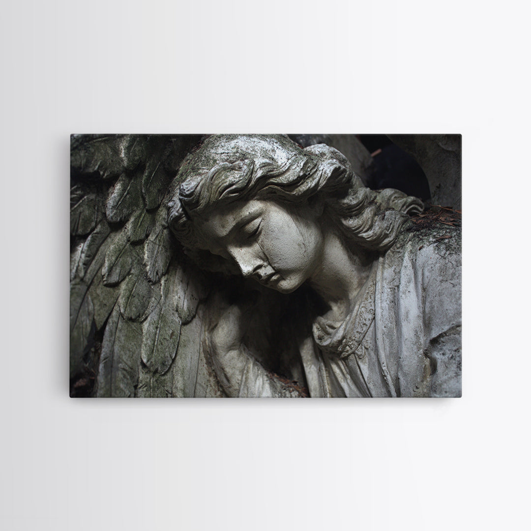 The Weeping Cemetery Angel, Gothic Nightmare Art, Landscape Wall Art, Dark Halloween Decor, Canvas Print, Halloween Wall Art