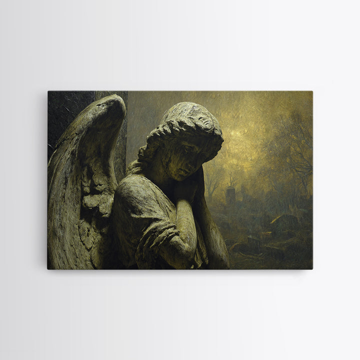 The Weeping Cemetery Angel, Romantic Gothic Landscape, Landscape Wall Art, Dark Fantasy Wall Art, Framed Canvas Print