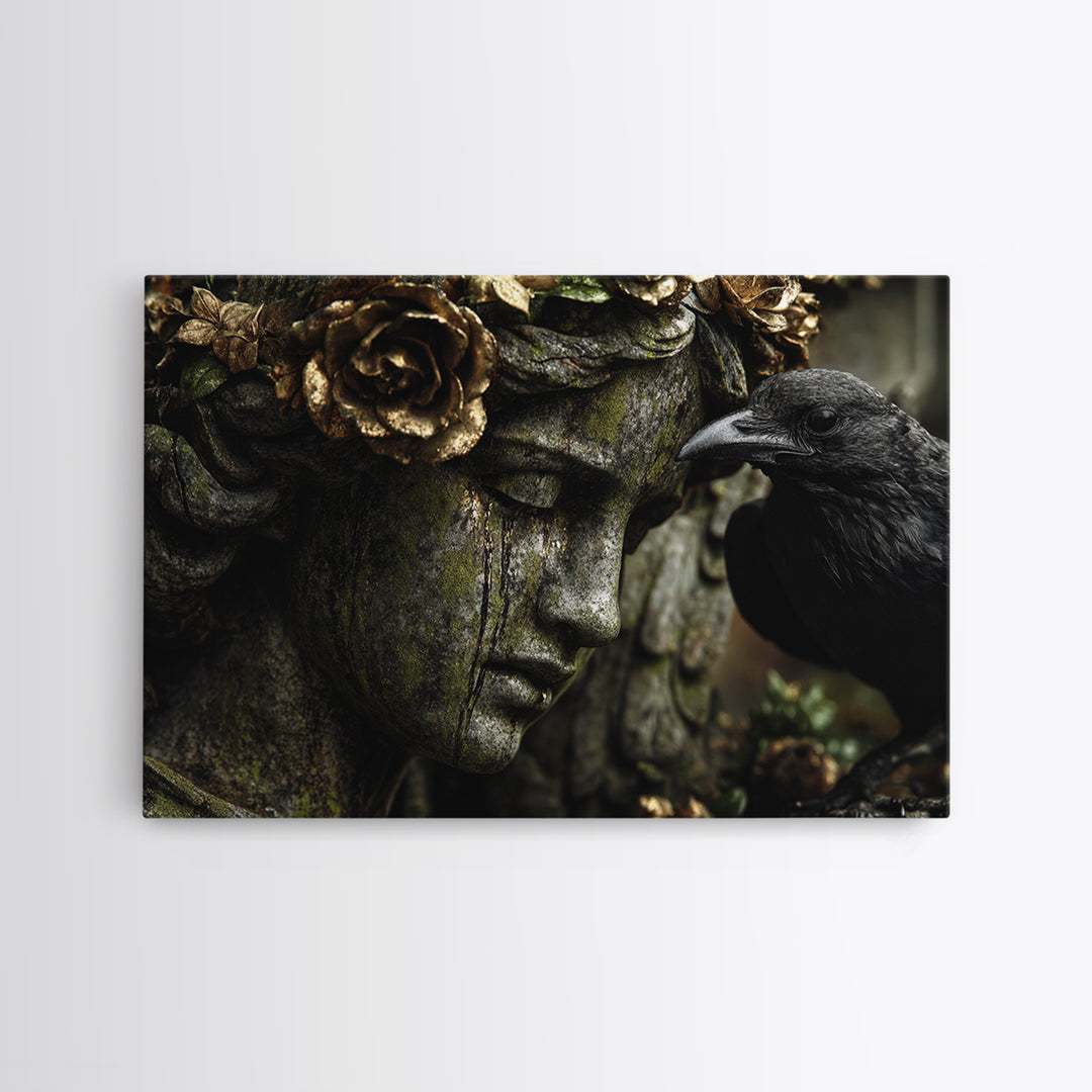 The Weeping Cemetery Angel, Ornate Symbolist Art, Landscape Wall Art, Gothic Horror Wall Art, Framed Canvas Print, Halloween Wall Art