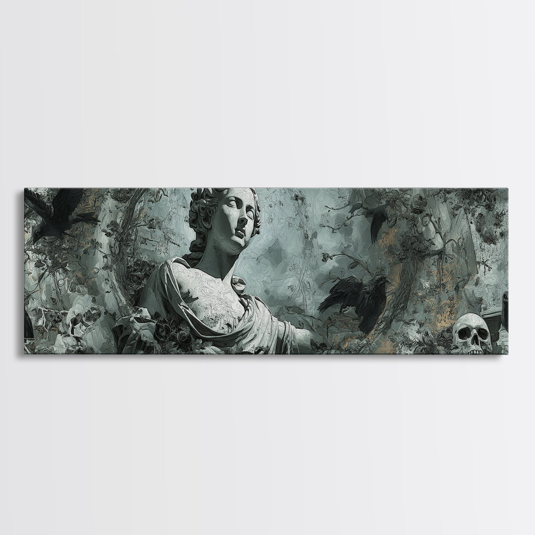The Weeping Cemetery Angel, Decadent Gothic Art, Extra Wide Wall Art, Macabre Wall Art, Canvas Print, Halloween Wall Art