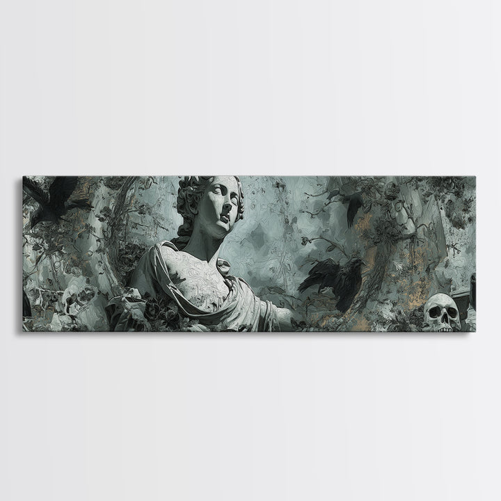 The Weeping Cemetery Angel, Decadent Gothic Art, Extra Wide Wall Art, Macabre Wall Art, Canvas Print, Halloween Wall Art
