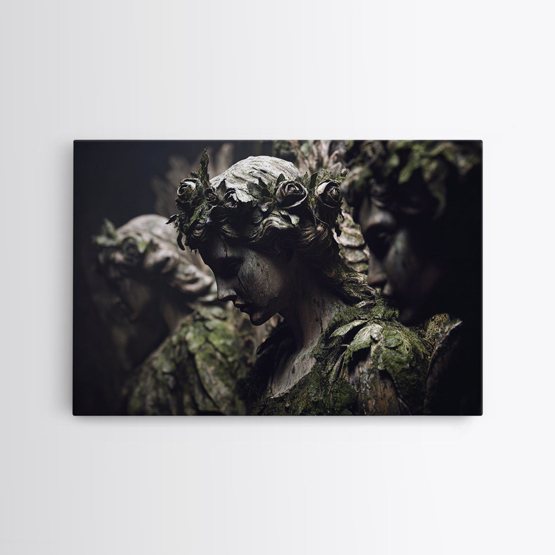 The Weeping Cemetery Angel, Dark Symbolist Art, Landscape Wall Art, Macabre Wall Art, Framed Canvas Print, Halloween Wall Art