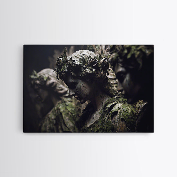 The Weeping Cemetery Angel, Dark Symbolist Art, Landscape Wall Art, Macabre Wall Art, Framed Canvas Print, Halloween Wall Art