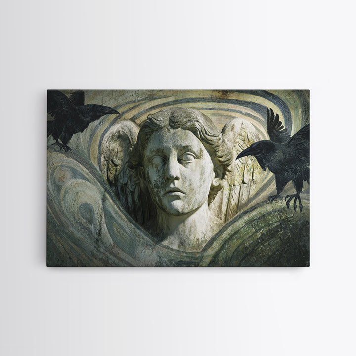 The Weeping Cemetery Angel, Expressionist Gothic Art, Landscape Wall Art, Dark Halloween Decor, Canvas Print, Halloween Wall Art