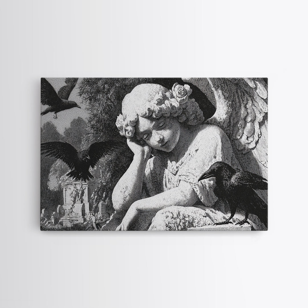 The Weeping Cemetery Angel, Victorian Macabre Art, Landscape Wall Art, Dark Fantasy Wall Art, Framed Canvas Print, Halloween Wall Art