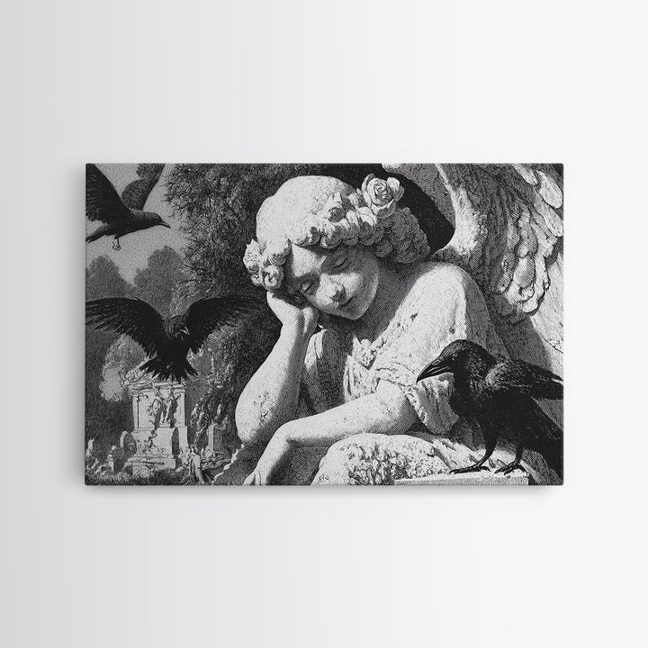The Weeping Cemetery Angel, Victorian Macabre Art, Landscape Wall Art, Dark Fantasy Wall Art, Framed Canvas Print, Halloween Wall Art