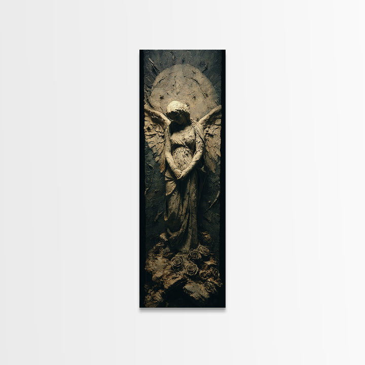 The Weeping Cemetery Angel, Surreal Apocalyptic Art, Tall Narrow Wall Art, Dark Halloween Decor, Framed Canvas Print