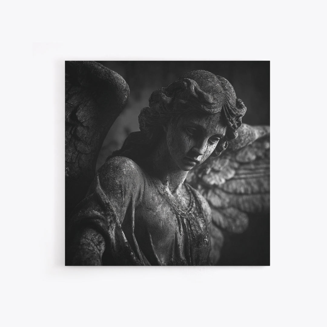 The Weeping Cemetery Angel, Biomechanical Horror Art, Square Wall Art, Gothic Horror Wall Art, Canvas Print, Halloween Wall Art