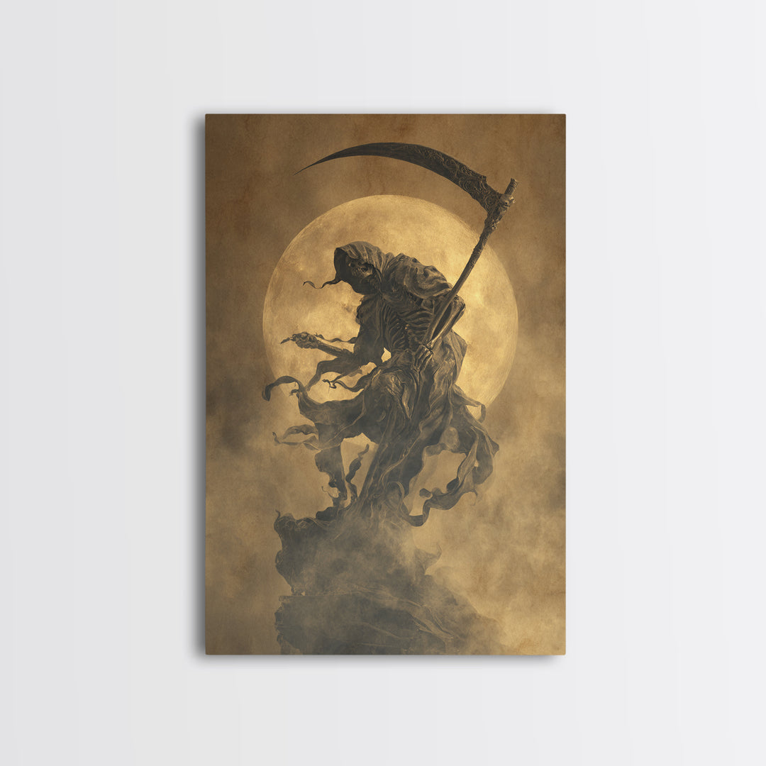 The Fog-Bound Reaper, Dark Romantic Horror Art, Vertical Wall Art, Macabre Wall Art, Canvas Print, Halloween Wall Art, Halloween Decor