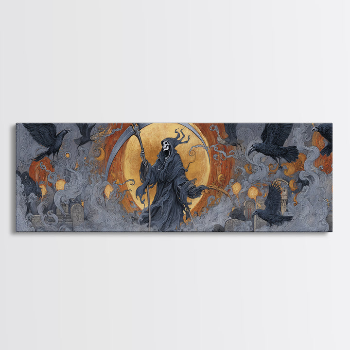 The Fog-Bound Reaper, Visionary Gothic Art, Extra Wide Wall Art, Dark Fantasy Wall Art, Framed Canvas Print, Halloween Wall Art