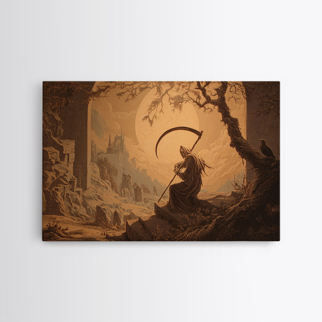 The Fog-Bound Reaper, Romantic Gothic Landscape, Landscape Wall Art, Dark Fantasy Wall Art, Canvas Print, Halloween Wall Art