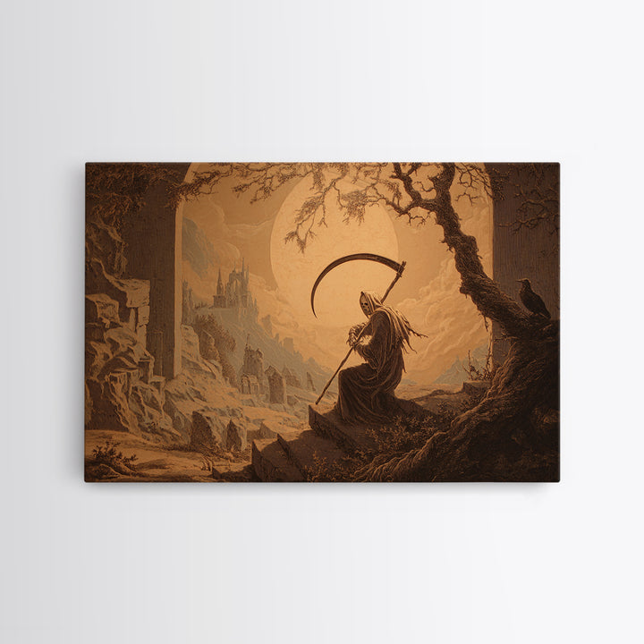 The Fog-Bound Reaper, Romantic Gothic Landscape, Landscape Wall Art, Dark Fantasy Wall Art, Canvas Print, Halloween Wall Art