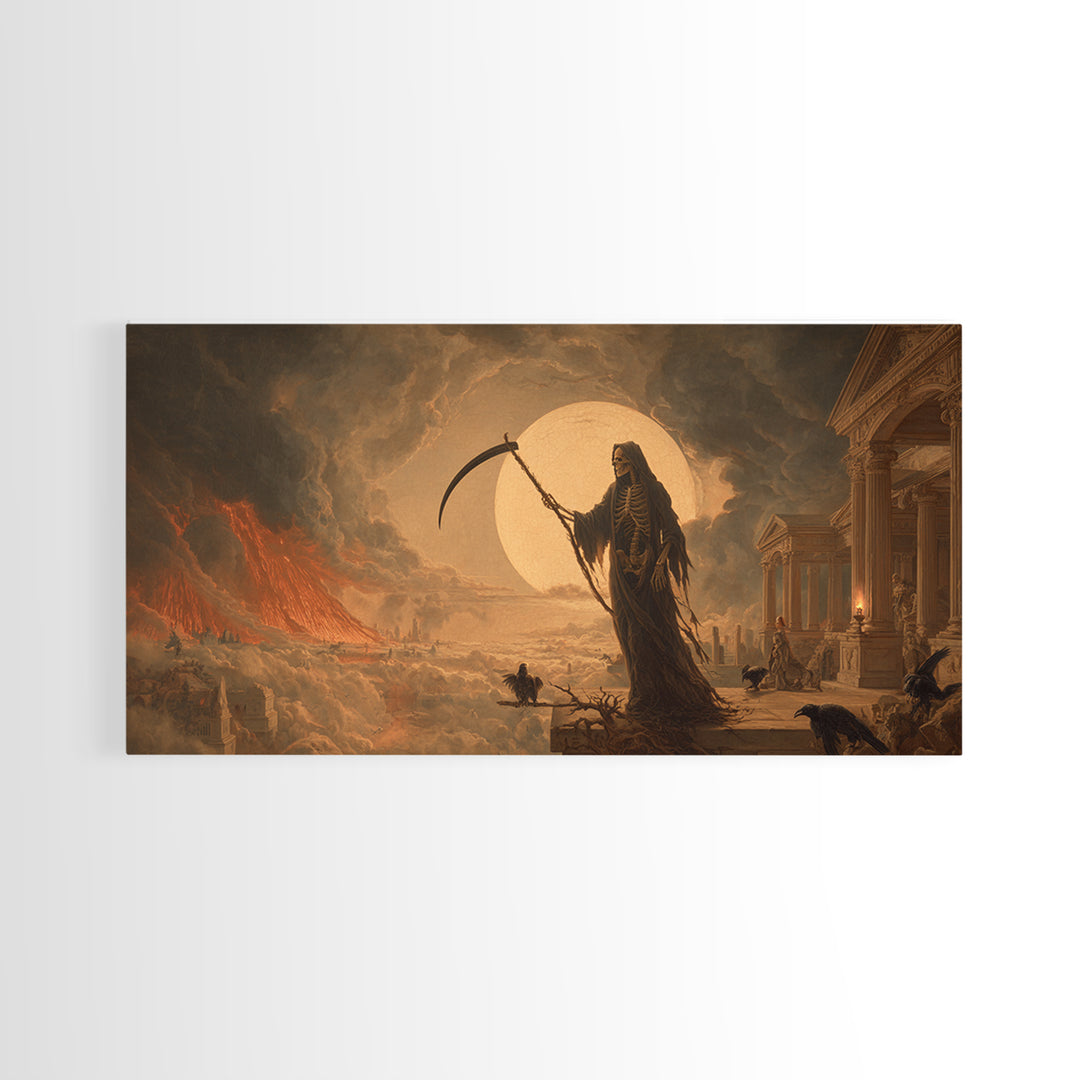 The Fog-Bound Reaper, Apocalyptic Romantic Art, Wide Panoramic Art, Macabre Wall Art, Canvas Print, Halloween Wall Art, Halloween Decor