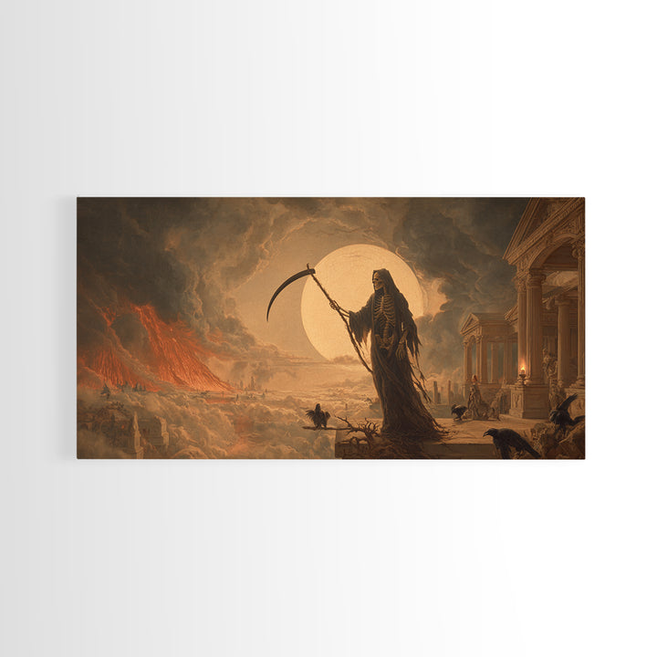 The Fog-Bound Reaper, Apocalyptic Romantic Art, Wide Panoramic Art, Macabre Wall Art, Canvas Print, Halloween Wall Art, Halloween Decor