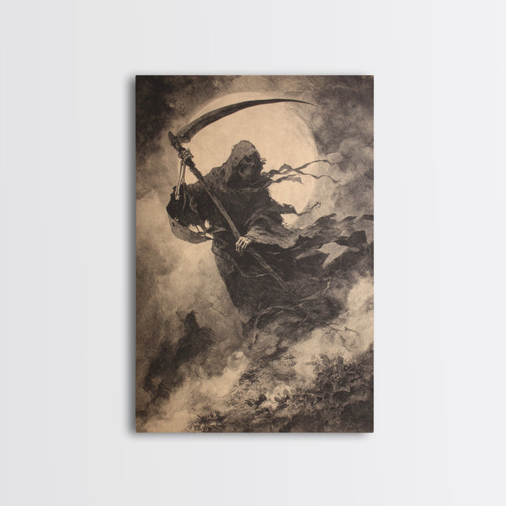 The Fog-Bound Reaper, Symbolist Dream Art, Vertical Wall Art, Dark Fantasy Wall Art, Canvas Print, Halloween Wall Art