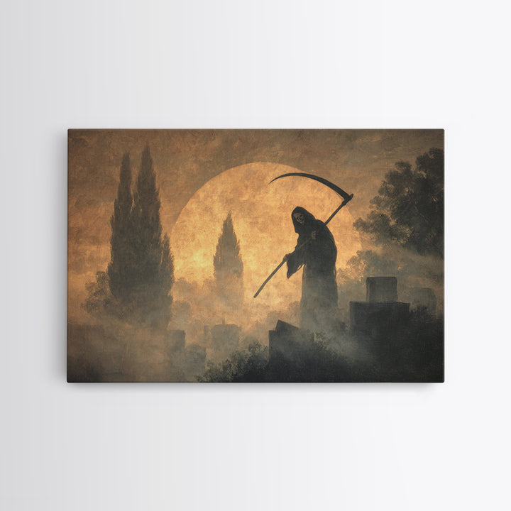 The Fog-Bound Reaper, Symbolist Gothic Landscape, Landscape Wall Art, Gothic Horror Wall Art, Framed Canvas Print, Halloween Wall Art