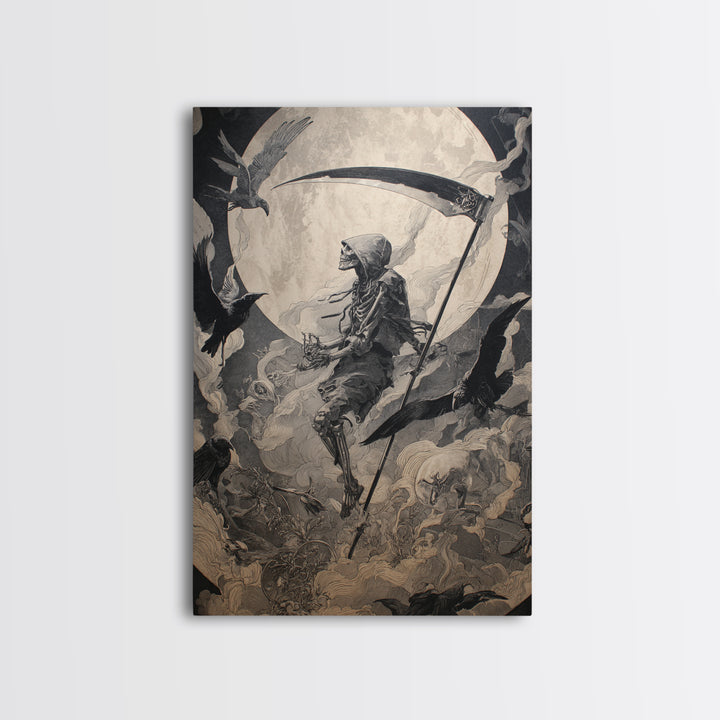 The Fog-Bound Reaper, Ornate Symbolist Art, Vertical Wall Art, Gothic Horror Wall Art, Canvas Print, Halloween Wall Art