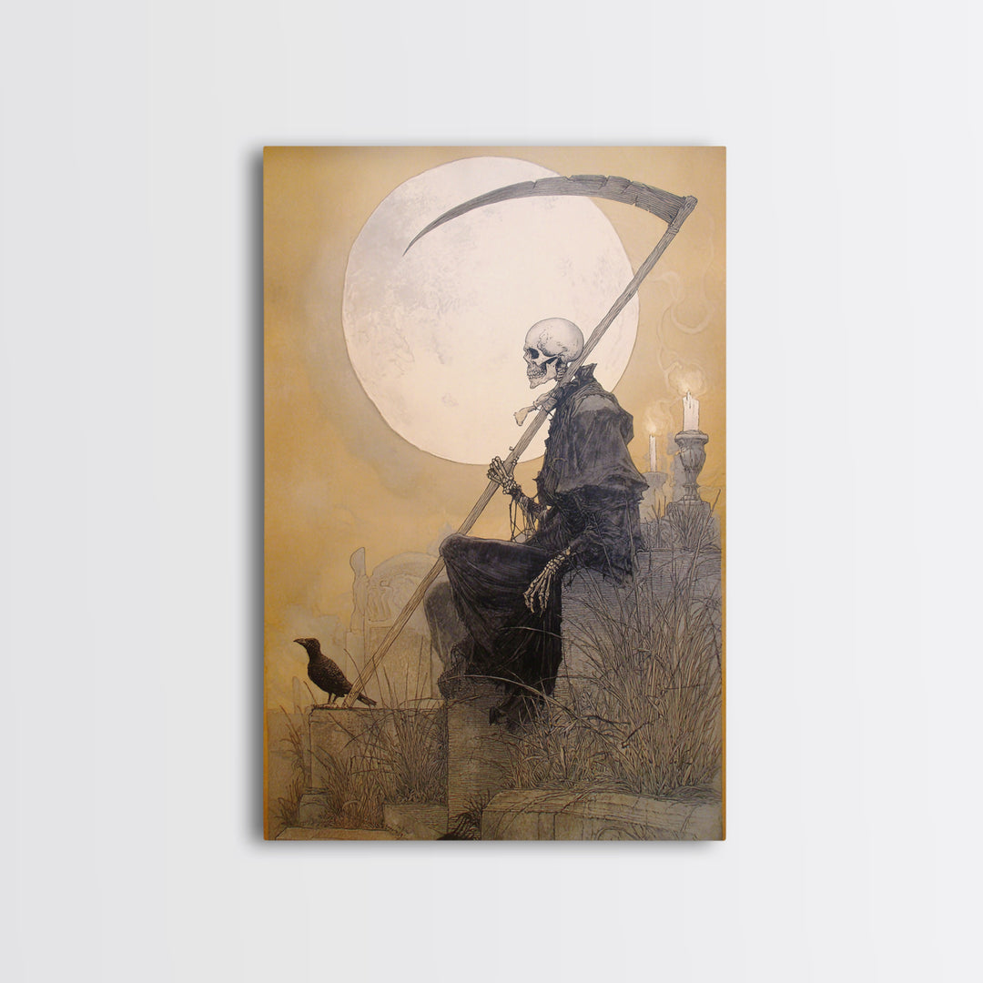 The Fog-Bound Reaper, Decadent Gothic Art, Vertical Wall Art, Dark Fantasy Wall Art, Canvas Print, Halloween Wall Art