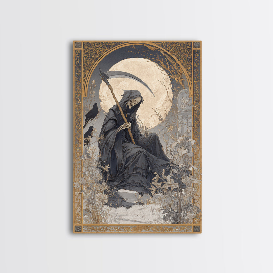 The Fog-Bound Reaper, Symbolist Death Art, Vertical Wall Art, Dark Halloween Decor, Canvas Print, Halloween Wall Art