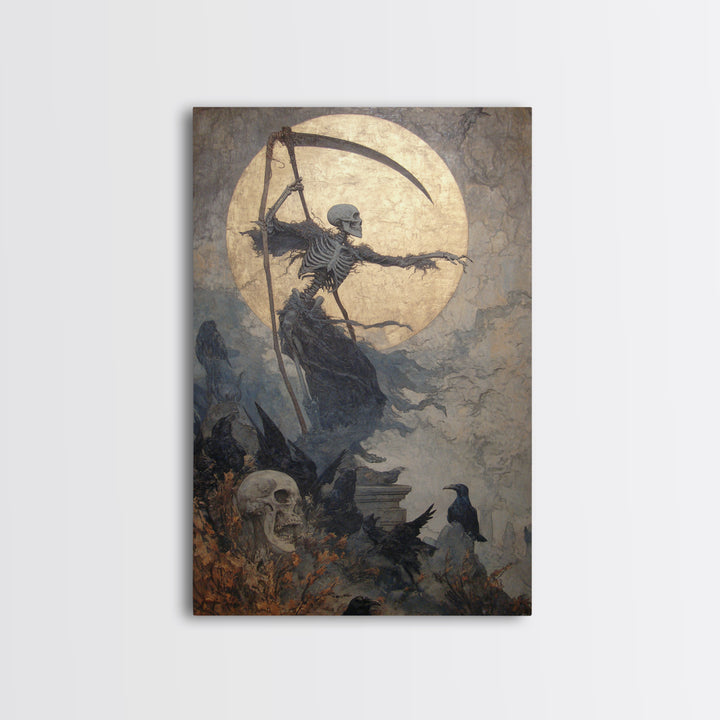 The Fog-Bound Reaper, Dark Symbolist Art, Vertical Wall Art, Dark Fantasy Wall Art, Framed Canvas Print, Halloween Wall Art