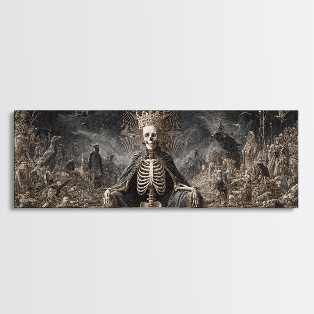 The Bone Queen, Medieval Grotesque Art, Extra Wide Wall Art, Dark Fantasy Wall Art, Framed Canvas Print, Halloween Wall Art
