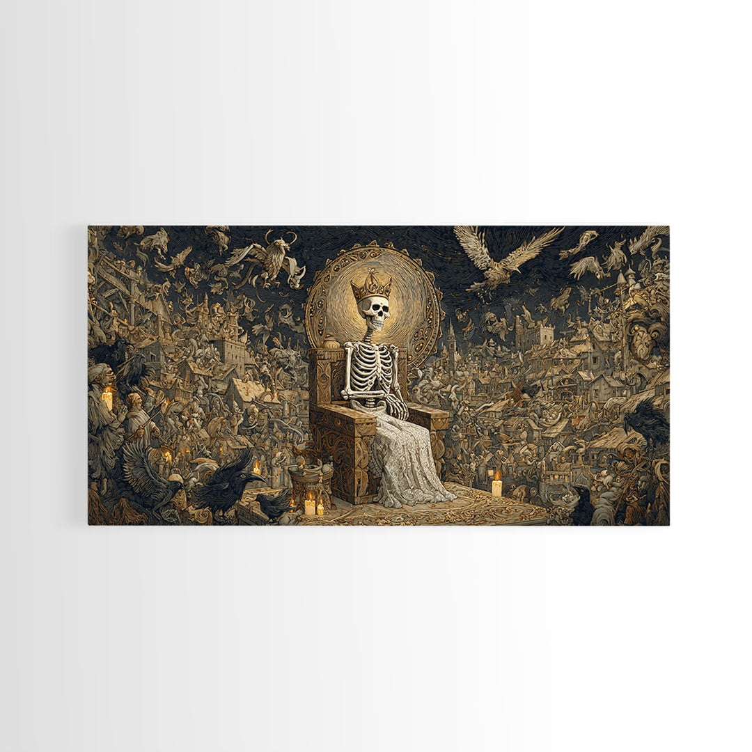 The Bone Queen, Northern Renaissance Horror, Wide Panoramic Art, Gothic Horror Wall Art, Framed Canvas Print, Halloween Wall Art