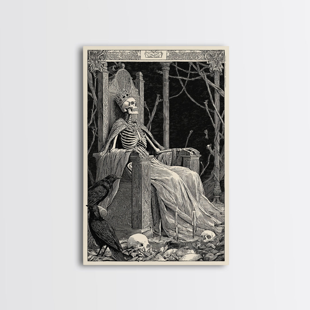The Bone Queen, Renaissance Engraving Art, Vertical Wall Art, Macabre Wall Art, Canvas Print, Halloween Wall Art, Halloween Decor