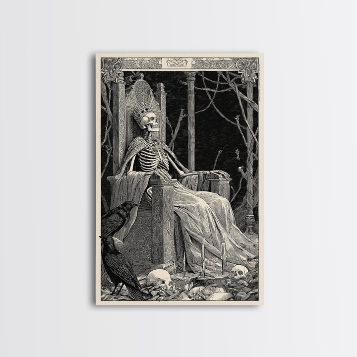 The Bone Queen, Renaissance Engraving Art, Vertical Wall Art, Macabre Wall Art, Canvas Print, Halloween Wall Art, Halloween Decor