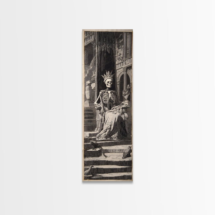 The Bone Queen, Architectural Etching Art, Tall Narrow Wall Art, Gothic Horror Wall Art, Canvas Print, Halloween Wall Art