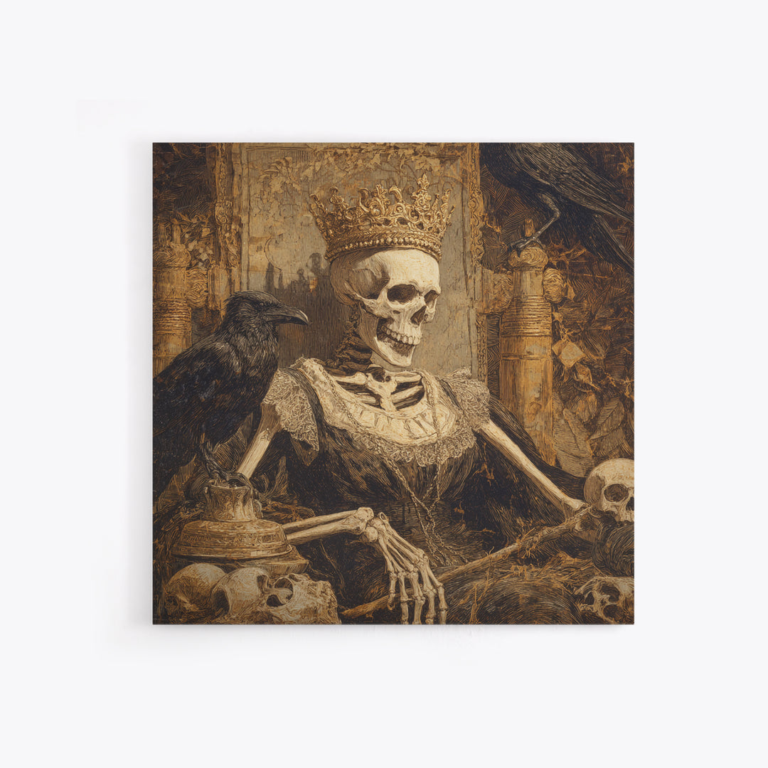 The Bone Queen, Symbolist Etching Art, Square Wall Art, Dark Fantasy Wall Art, Canvas Print, Halloween Wall Art, Horror Wall Art