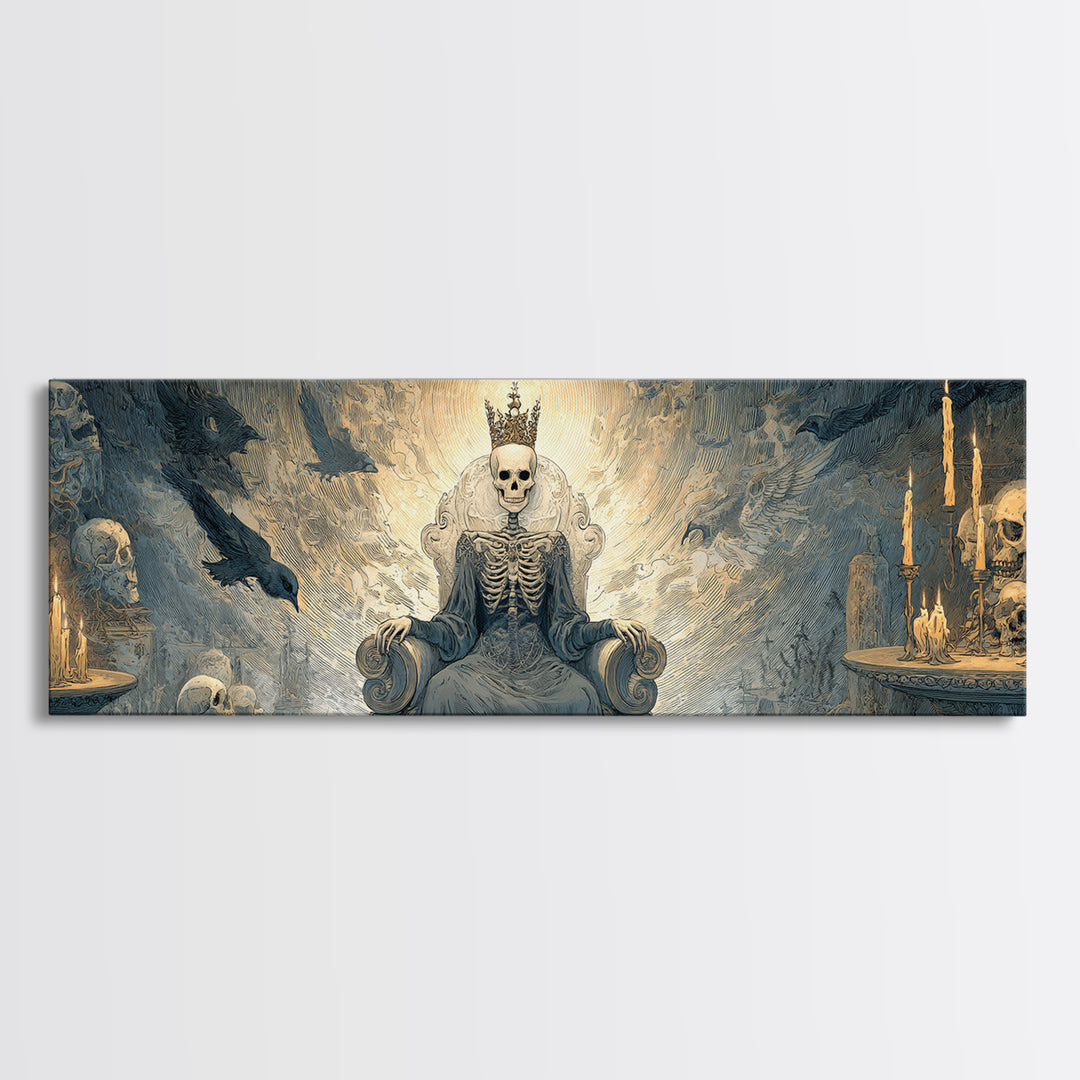 The Bone Queen, Expressionist Nightmare Art, Extra Wide Wall Art, Dark Halloween Decor, Framed Canvas Print, Halloween Wall Art