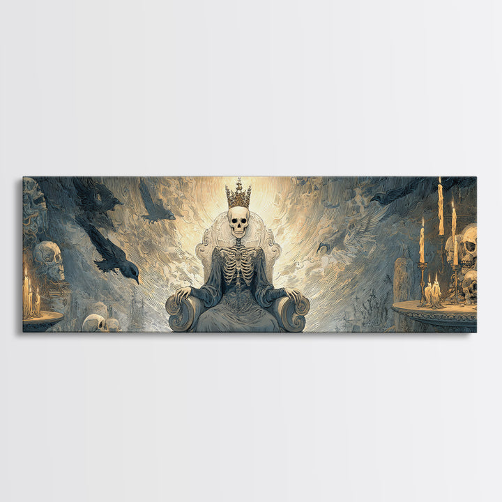The Bone Queen, Expressionist Nightmare Art, Extra Wide Wall Art, Dark Halloween Decor, Framed Canvas Print, Halloween Wall Art
