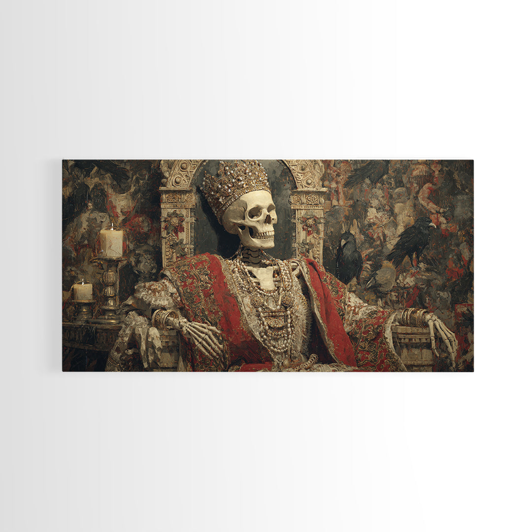 The Bone Queen, Grotesque Carnival Art, Wide Panoramic Art, Gothic Horror Wall Art, Framed Canvas Print, Halloween Wall Art
